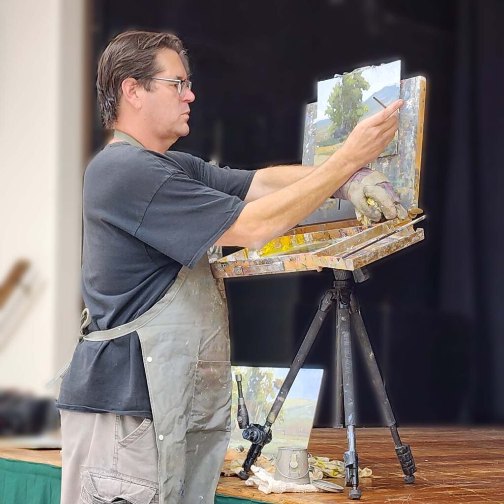 Erich Neubert oil painting demo September 2024 at Orange Art Association