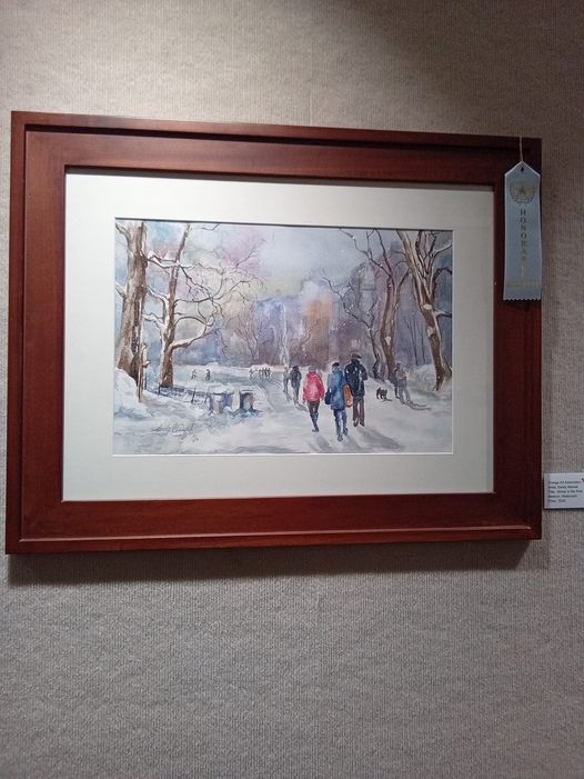 Winter in the Park....by Sandy Wessel. Watercolor. HONORABLE MENTION. Masters Category. Tustin Area Senior Center Art Show 2022